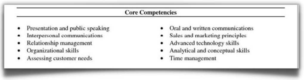 core competencies and competencies section