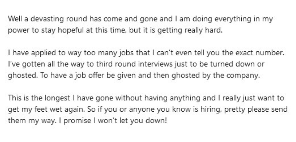 desperate sounding job seeker
